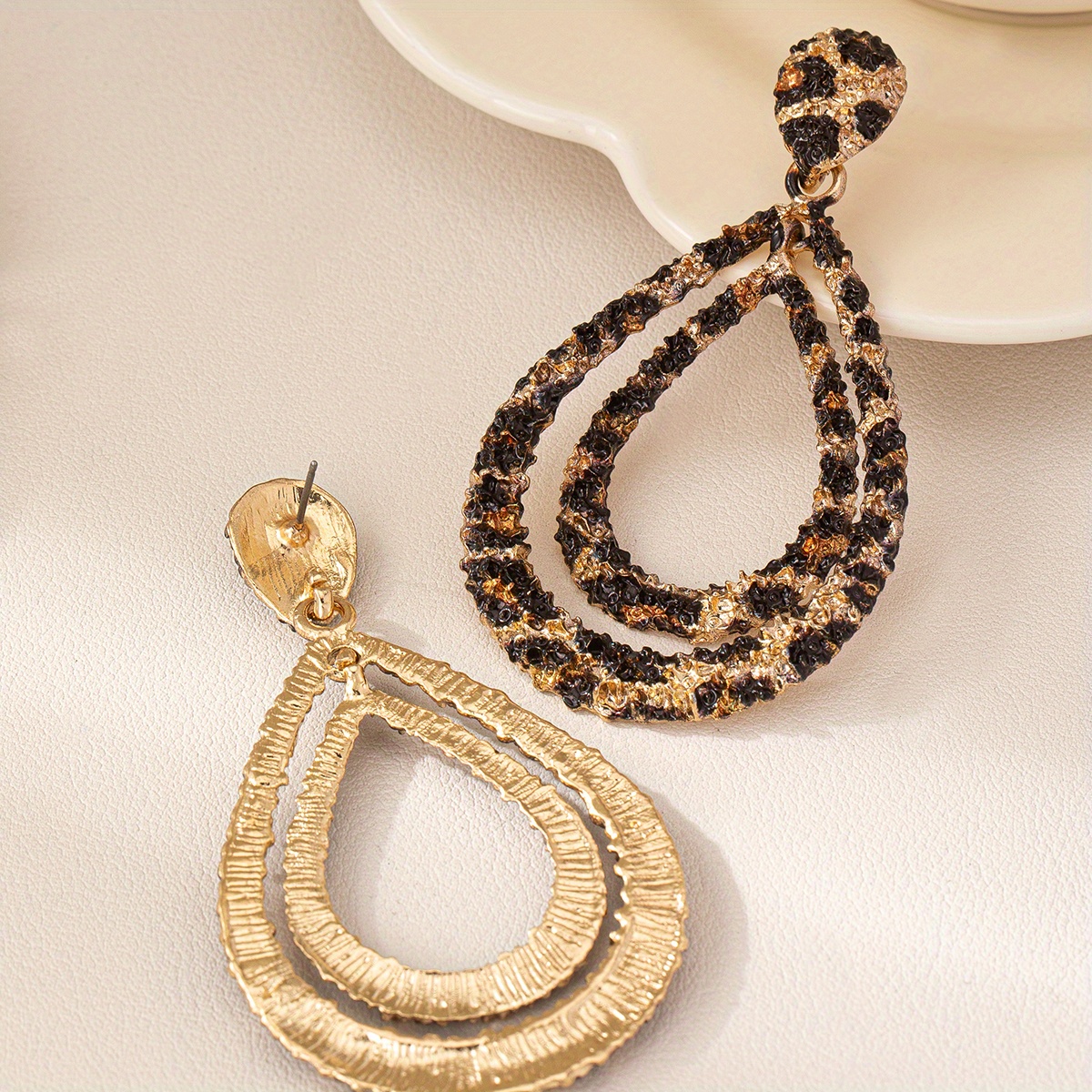 Leopard Print Teardrop Earrings with Golden Accents